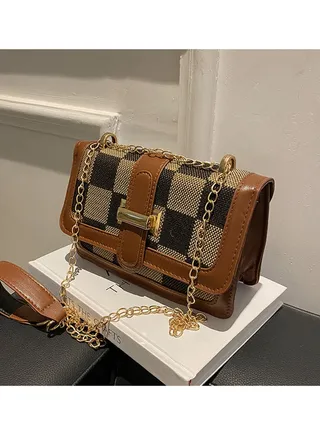 Women's Checkered Handbag Shoulder Crossbody Chain Bag 