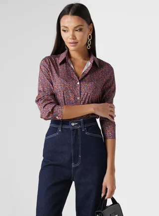 Ditsy Print Button Down Shirt