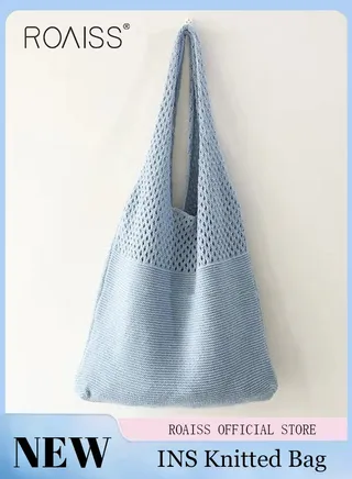 Women Knitted Shoulder Bag Solid Color Design Fashionable and Versatile Large Capacity Tote Bag 