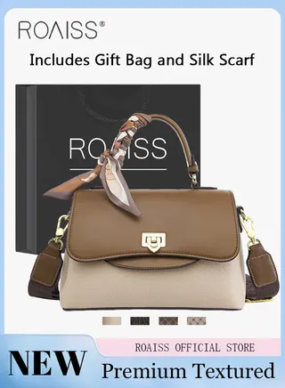 Premium Textured Satchel Handbag for Women Exquisite Elegant Ladies Shoulder Crossbody Bags with Silk Scarf and Gift Bag Gifts for Mom Wife Bridal Suitable For Leisure Birthday Gift or Ramadan 