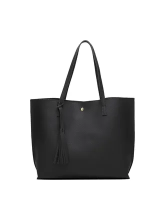 Women's Soft Faux Leather Tote Shoulder Bag Big Capacity Tassel Handbag 