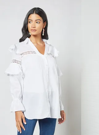Lace Panel Shirt White 
