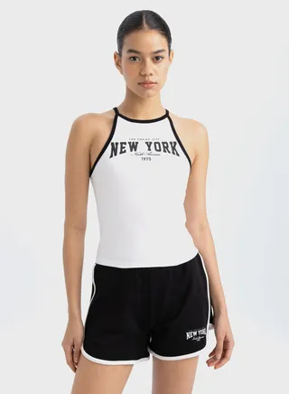 Crop Top Ribana Crew Neck Sleeveless Undershirt 