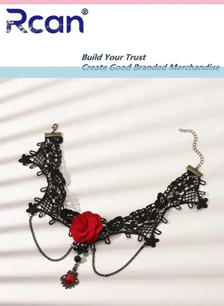 Ladies Elegant Princess Punk Style Necklace Vintage Court Lolita Jewelry Pendant Lace Choker Statement Clavicle Chain Adjustable Choker for Women 