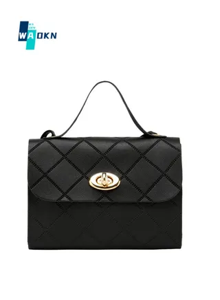 Women's New Casual Fashion Handbag, Multifunctional Diamond Plaid Shoulder Bag Tote Bag Suitable for Ladies, College Student Stripe Small Bag Crossbody Bag Messenger Bag (Black) 