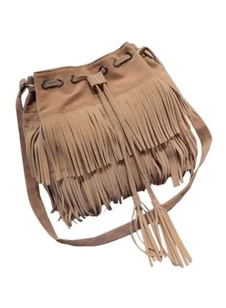 Tassel Decoration Lady Totes Shoulder Bag Khaki 