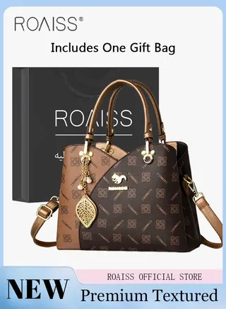 Classic Vintage Textured Handbag for Women with Pendant Decor and Gift Bag Trendy Large Capacity Shoulder Crossbody Bags in Luxury Print for Mother and Wife Suitable for Birthday Gift or Ramadan 