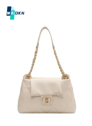 Women's Fashion Simple Shoulder Bag, Women's Fashion Lingked Armpit Bag Sling Bag Side Bag, Solid Color PU Leather Chain Tote Bag Handbag Gift Bag (White) 