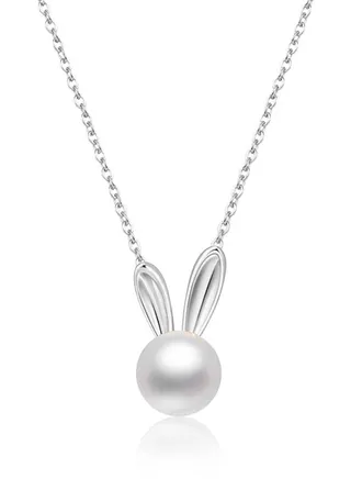 925 Silver Exclusive Pendant Necklace Rabbit Shape Freshwater Pearl Silver 