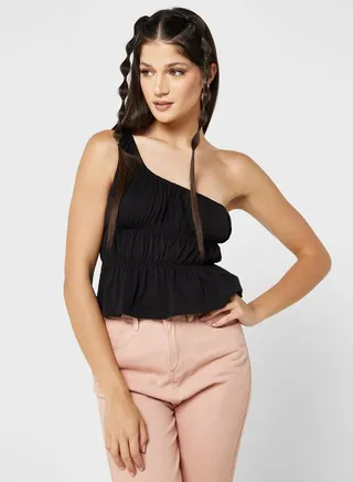 One Shoulder Ruffle Hem Top 