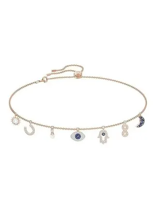 Women Crystal Duo Evil Eye Rose Gold Necklace Devil's Eye Necklace 