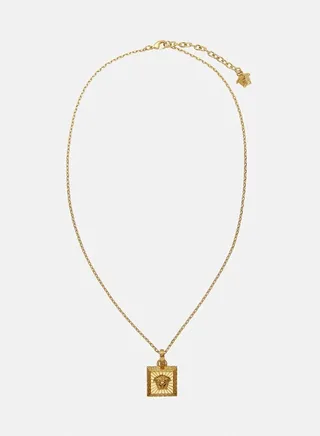 Versace Men's and Women's Classic Gold Medusa Necklace Square Pendant 