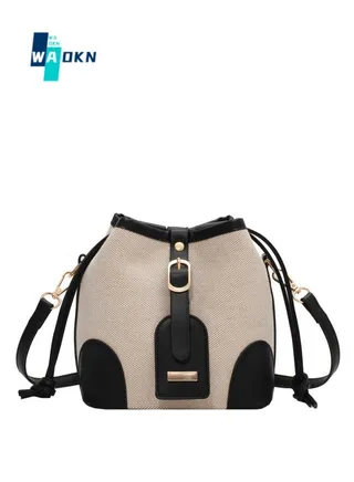 Women's Contrasting Shoulder Bag, Ladies Fashion Canvas Patchwork Bucket Bag Crossbody Bag Sling Bag Side Bag, Korean Texture Handbag Carrying Bag 