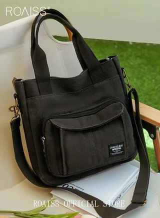 Large Capacity Shoulder Bag  Durable Macaron Color Scheme Smooth Zipper Solid Color Tote Bag 