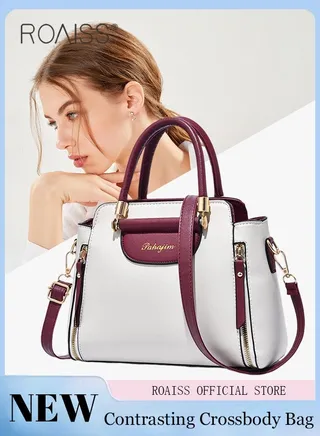 Women's Fashion Patchwork Contrasting Pu Leather Crossbody Bag Adjustable And Detachable Exquisite Handbag Zippered Multi Layered Design Shoulder Bag 