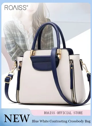 Women's Fashion Patchwork Contrasting Pu Leather Crossbody Bag Adjustable And Detachable Exquisite Handbag Zippered Multi Layered Design Shoulder Bag 
