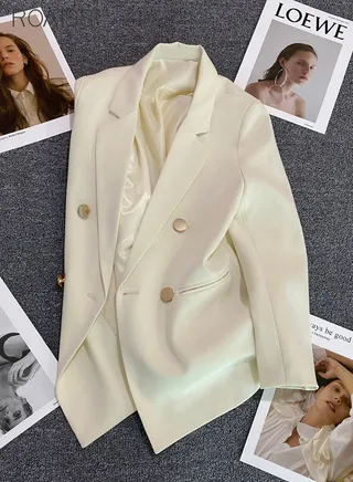 Women's Casual Business Blazer Fashion Casual Solid Color Office Coat Classic Lapel Button Open Placket Coat 