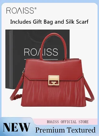 Premium Textured Tote Purses for Women Silk Scarf Decorated Crossbody Shoulder Bags with a Gift Bag Ladies Elegant Handbag Gift for Mom Wife Bridal Suitable for Birthday Anniversary and Wedding 