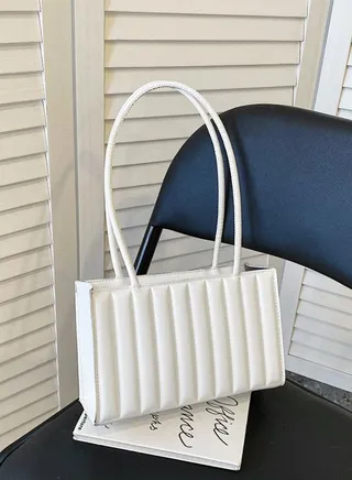 Women's Fashion Handbag Underarm Vertical Stripe Shoulder Bag 