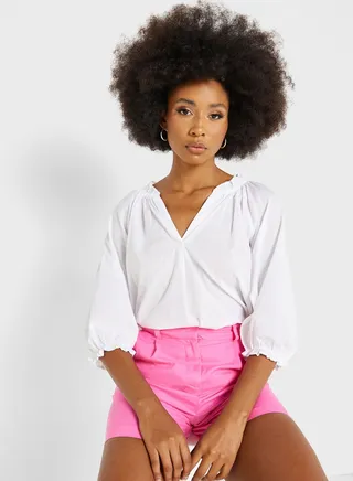Balloon Sleeve Button Down Shirt 