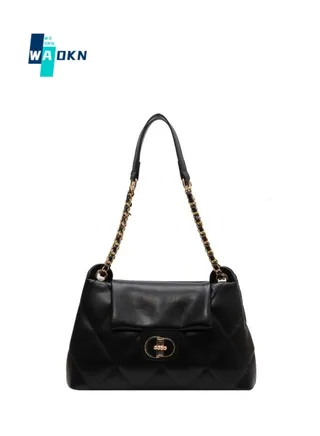 Women's Fashion Simple Shoulder Bag, Women's Fashion Lingked Armpit Bag Sling Bag Side Bag, Solid Color PU Leather Chain Tote Bag Handbag Gift Bag (Black) 