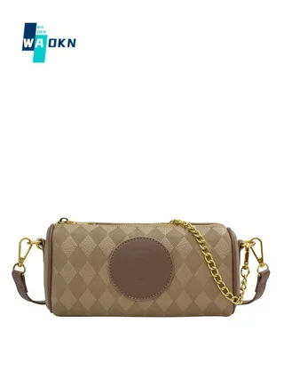 Women's Retro Cylindrical Shoulder Bag,Ladies Fashionable Casual Handbag Tote Bag Carry Bags,Trendy and Versatile Contrast Chain Crossbody Bag Sling Bag(Khaki) 