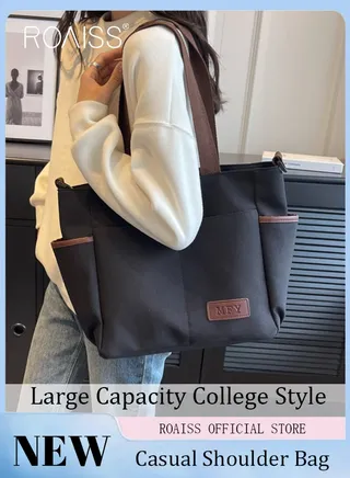 Large Capacity Shoulder Bag  Durable Macaron Color Scheme Smooth Zipper Solid Color Tote Bag 