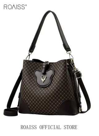 Bucket Bag New Fashion Color Contrast Portable Large Capacity Retro Shoulder Messenger Bag 