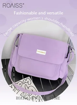 Women Large Capacity Single Shoulder Crossbody Bag Versatile Student Bag Simple Solid Color Canvas Dumpling Bag 
