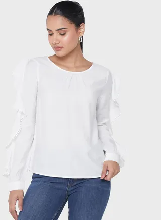 Round Neck Ruffle Detail Top 