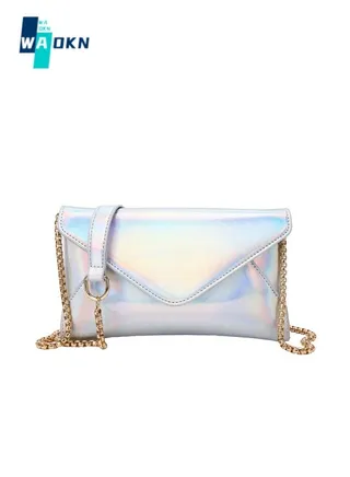 Trendy Bright Color Party Handbag Metal Chain Shoulder Bag Simple Fashion Crossbody Bag 
