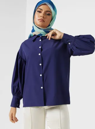 Puff Sleeve Button Down Shirt 