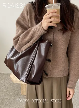 Women Single Shoulder Bag Versatile Commuter Handheld Bag with Large Capacity Underarm Tote Bag Fashionable Soft Leather Shoulder Bag 