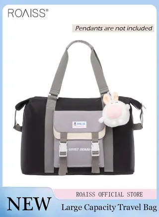 Large Capacity Color Block Tote Daily School Travel Adjustable Detachable Strap Backpack (With Doll And Badge) 