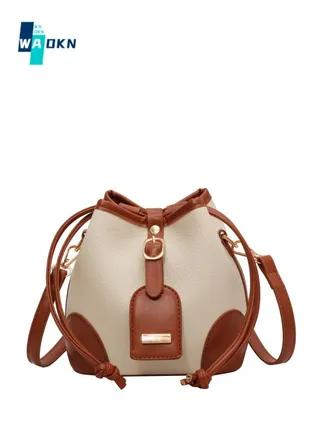 Women's Contrasting Shoulder Bag, Ladies Fashion Canvas Patchwork Bucket Bag Crossbody Bag Sling Bag Side Bag, Korean Texture Handbag Carrying Bag 