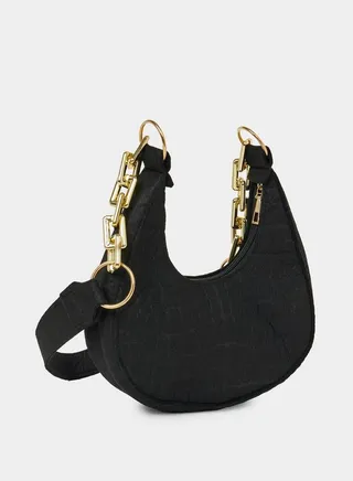 Croc Textured Half Moon Bag with Chain Strap