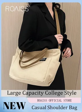 Large Capacity Shoulder Bag  Durable Macaron Color Scheme Smooth Zipper Solid Color Tote Bag 