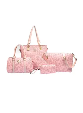 5-Piece Tote Bag Set Pink 