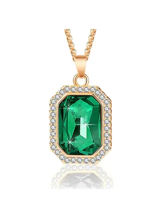 Austrian Crystal Halo Octagon Pendant Necklaces for Women Fashion 14K Gold Plated Dainty  Hypoallergenic Jewelry 
