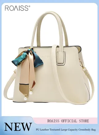 Women's Fashion Simple High Capacity Pu Pitot Bag Adjustable And Detachable Shoulder Bag With Printed Ribbon Decoration Multi Layered Handbag With Zipper Opening And Closing Design 