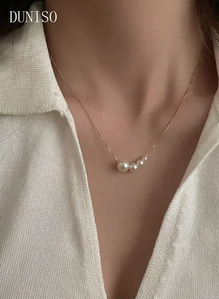 Elegant Gold Color Round Pearl  Pendant Necklace Clavicle Chain for Women Jewelry Gift for Lover and Friend 