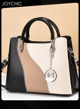 Women Luxury Contrast Color Large Capacity Tote Bag PU Fabric Waterproof Handbag Multi Pocket Commuting Crossbody Bag for Party Daily Shopping 