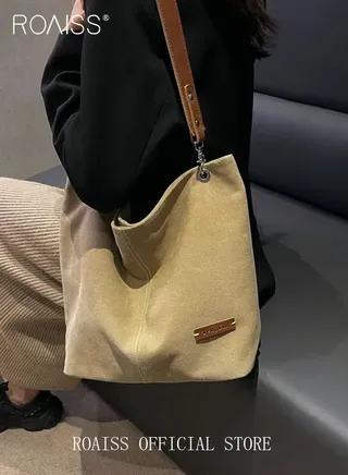 Large-Capacity Canvas Bag for Women Can Be Used As A Cross-Body Bag Fashionable and Versatile Retro Casual Tote Bag 