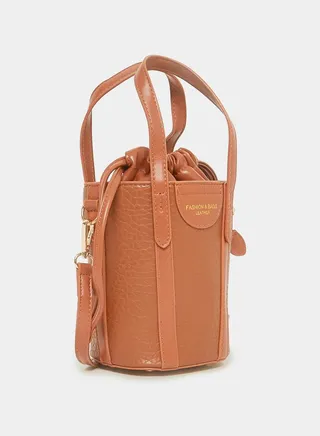 Textured Drawstring Closure Bucket Bag