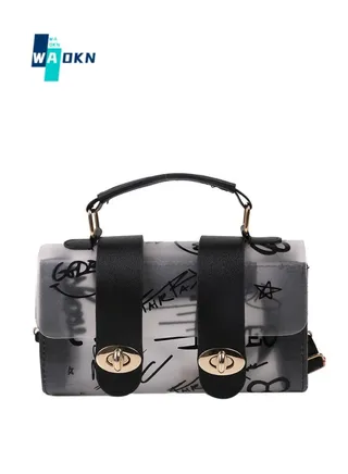 Women's Trendy Simple Shoulder Bag, Ladies Transparent Graffiti Tote Bag Handbag Clutch Bag, PVC Material Creative Crossbody Bag Sling Bag Side Bag for College Students and Teenagers 