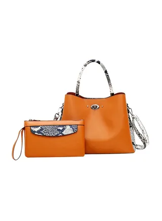 2 Piece Snakeskin Pattern Handbag Set Orange 