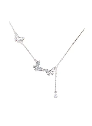 Three Butterfly Tassel Necklace Women's Advanced Design Small Clavicle Chain 