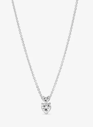 Double Heart Pendant Sparkling Collier Women's Necklace for Pandora Timeless 391229C01-45 