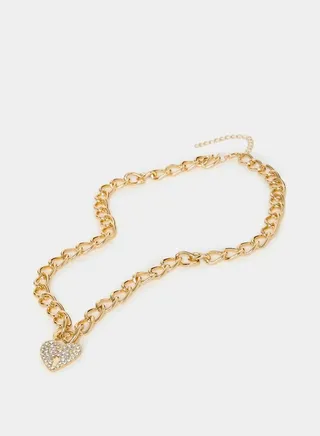 Embellished Heart Pendant Chain Necklace