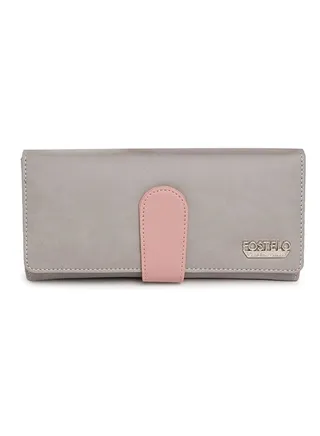 Faux Leather Clutch for Women(1 Phone Pocket, 3 Cash Pockets, 3 Coin Pockets, 6 Card Slots), Grey 